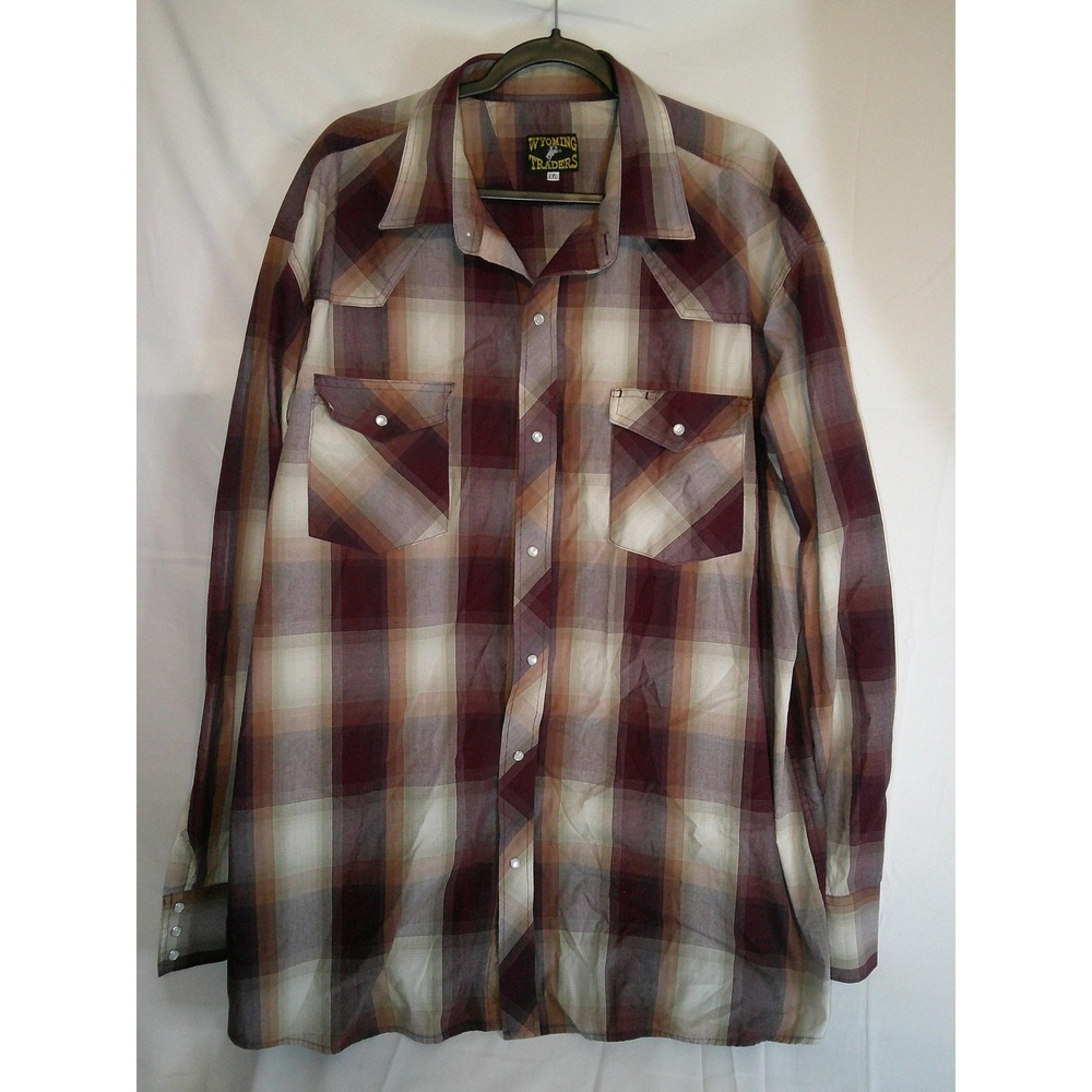 Wyoming Traders XXL Mens Plaid‎ Western Shirt Long Sleeve Snap Front Cowboy